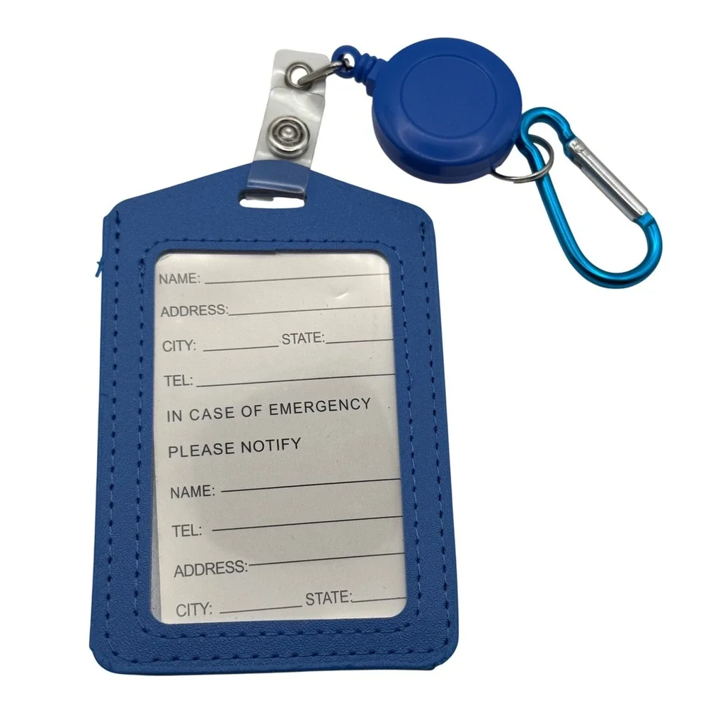 Blue ID Badge Holder Retractable Reel Carabiner‎ Clip